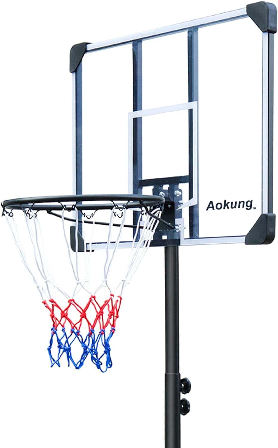 aokung Portable Basketball Hoop Stand w/Wheels for Kids Youth Adjustable Height 5.4ft - 7ft Use for Indoor Outdoor Basketball Goals Play Set