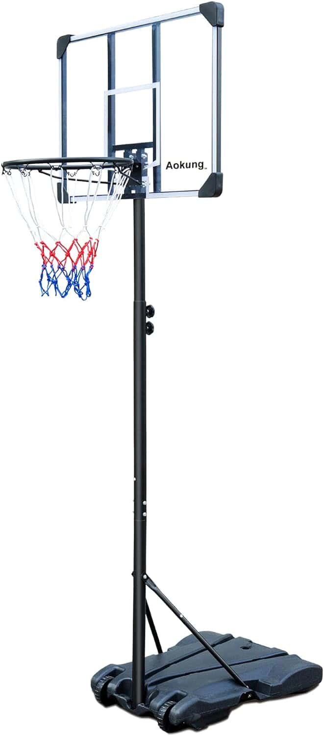 aokung Portable Basketball Hoop Stand w/Wheels for Kids Youth Adjustable Height 5.4ft - 7ft Use for Indoor Outdoor Basketball Goals Play Set