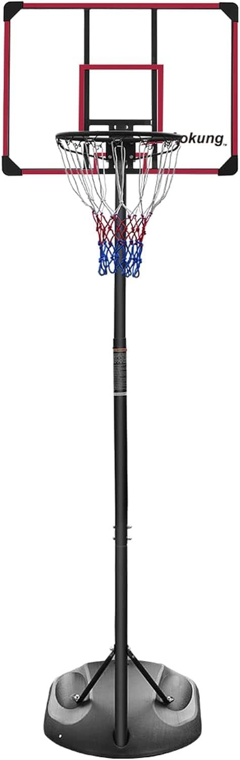aokung Teenagers Youth Height Adjustable 5.4 to 7ft Basketball Hoop 28 Inch Backboard Portable Basketball Goal System with Stable Base and Wheels, use for Indoor Outdoor