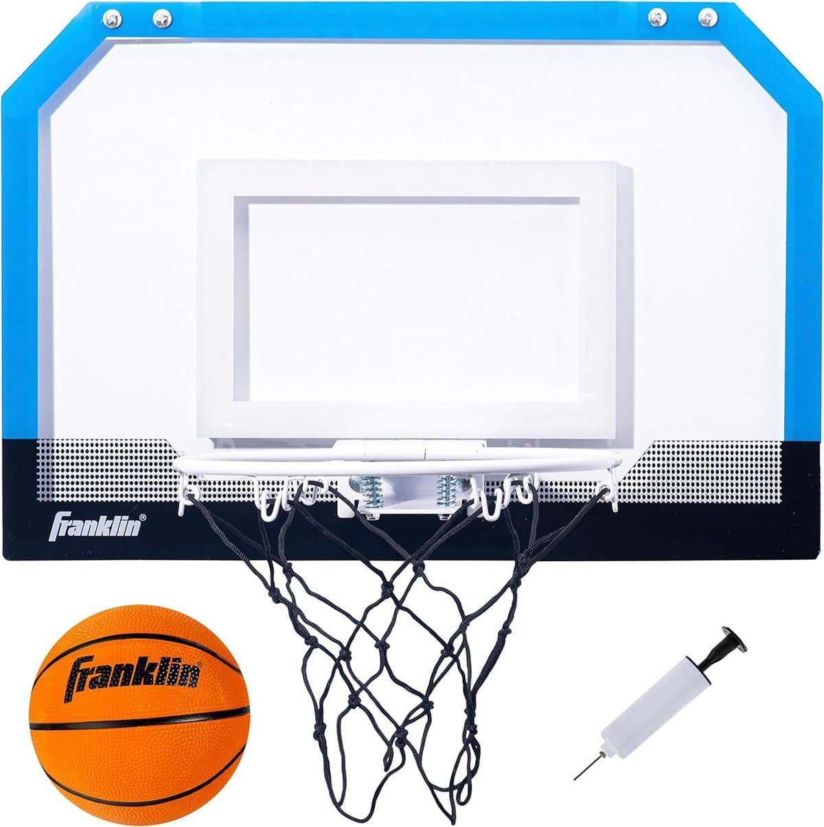 Franklin Sports Over the Door Indoor Mini-Basketball Hoop for Kids with Ball and Pump - Breakaway Pro Style Steel Rim – Shatter Resistant Backboard