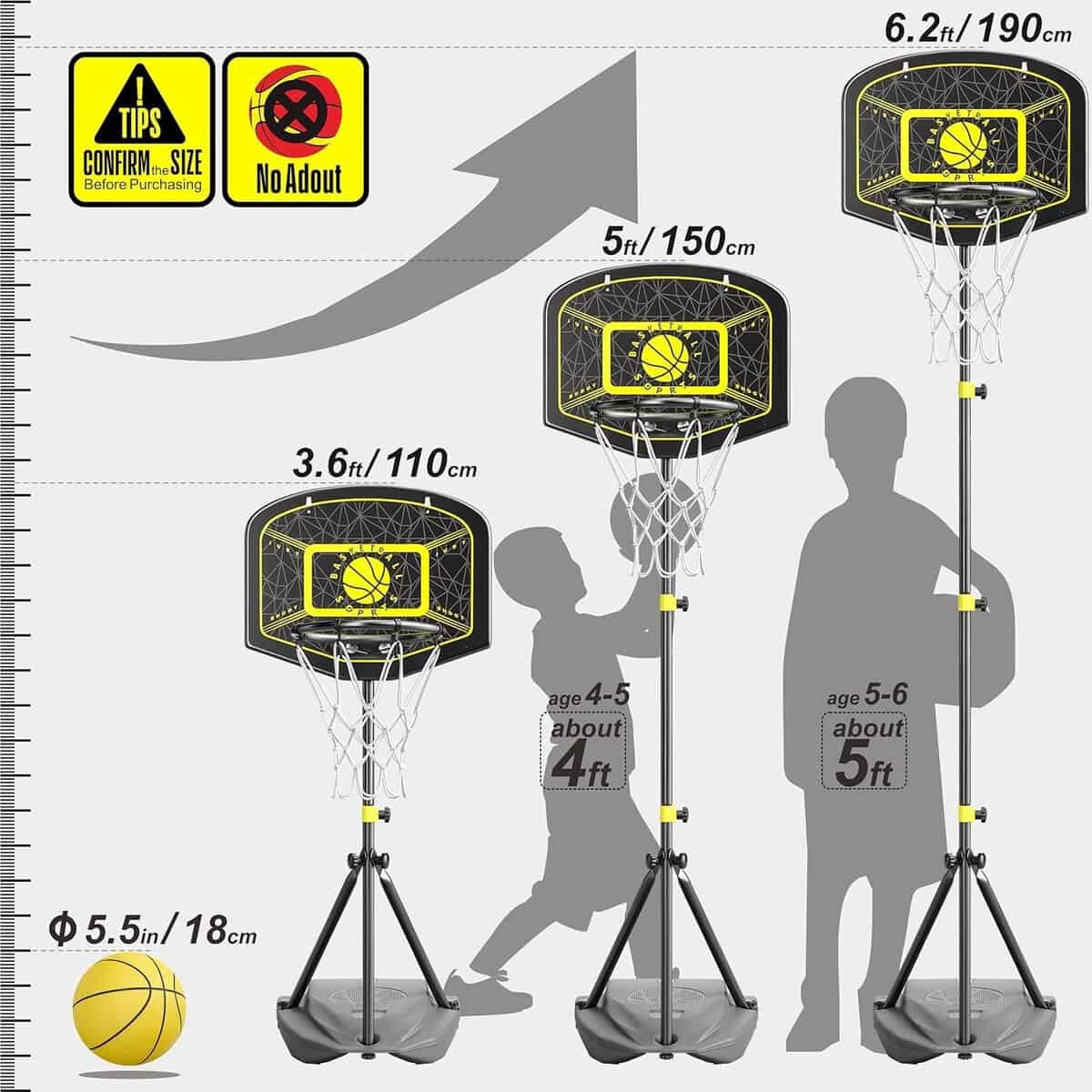 GILIKOKO Kids Basketball Hoop, Height Adjustable from 3.6FT-6.32FT, Outdoor and Indoor Toys for Children GILIKOKO Kids Basketball Hoop, Height Adjustable from 3.6FT-6.32FT, Outdoor and Indoor Toys for Children
