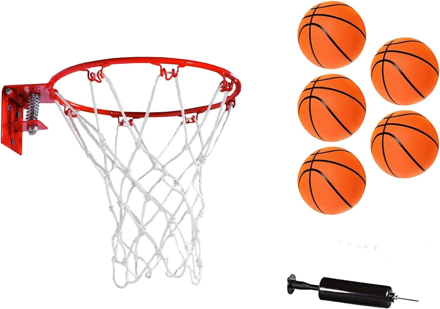 Home Decorative Mini Basketball Direct to Wall (NO Backboard Required) 9-inch Hoop with net. Bonus: 5 Mini Basketballs,Hand Pump and one Larger Ball for Passing Practice