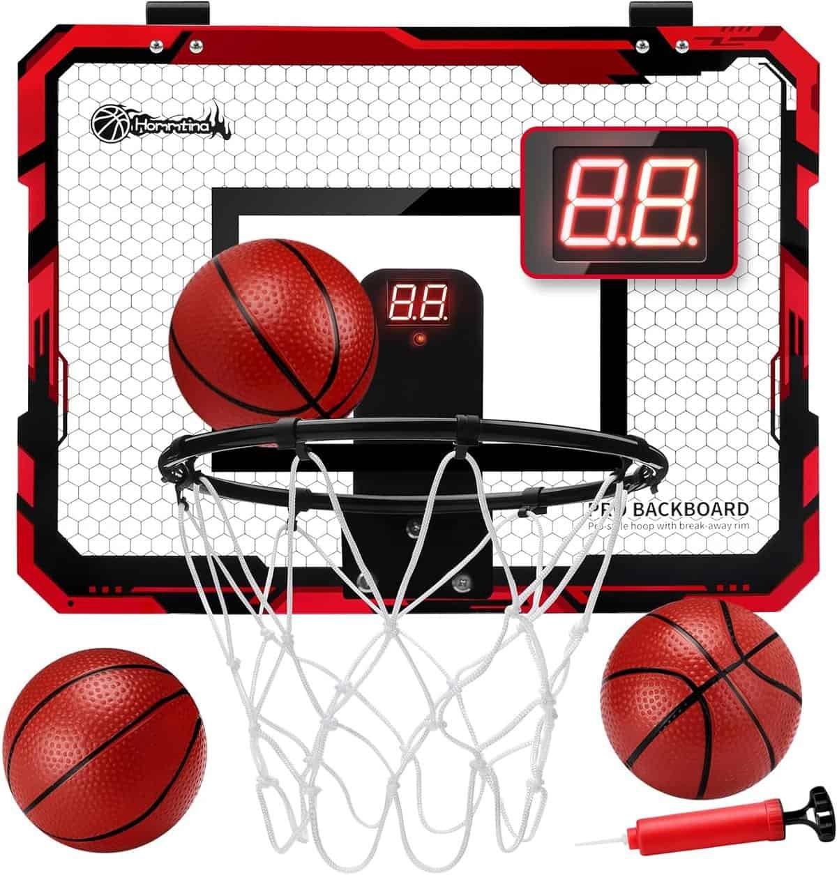 Hommtina Basketball Hoop Indoor with Electronic Scoreboard Mini Basketball Hoop with 3 Balls, Indoor Basketball for Door  Wall Office Bedroom Score Basketball Hoop for Kids and Adults