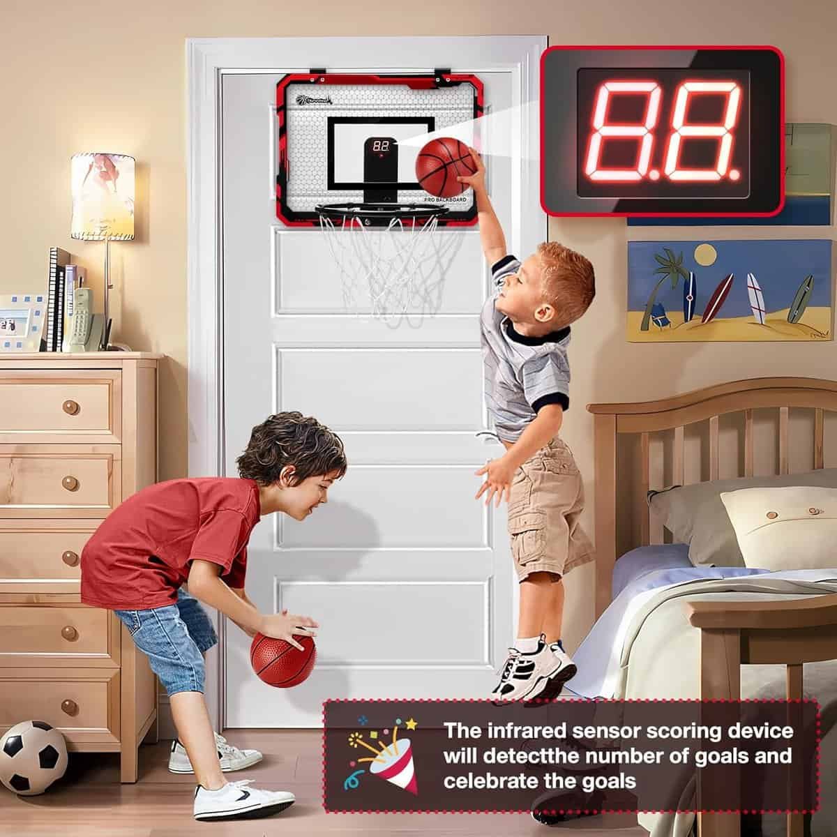 Hommtina Basketball Hoop Indoor with Electronic Scoreboard Mini Basketball Hoop with 3 Balls, Indoor Basketball for Door  Wall Office Bedroom Score Basketball Hoop for Kids and Adults