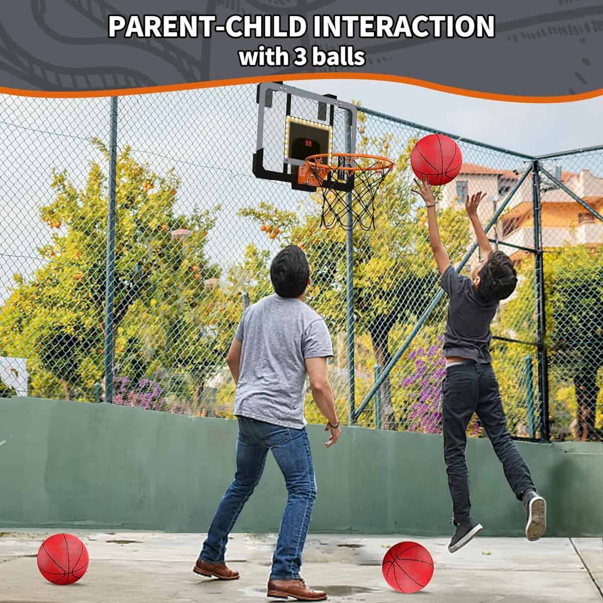 HYES Mini Basketball Hoop Indoor with Scoreboard/LED Light, Glow in The Dark Door Basketball Hoop, Basketball Toy Gifts for Kids Boys Girls Teens Adults, Suit for Bedroom/Office/Outdoor/Pool, Black HYES Mini Basketball Hoop Indoor with Scoreboard/LED Light, Glow in The Dark Door Basketball Hoop, Basketball Toy Gifts for Kids Boys Girls Teens Adults, Suit for Bedroom/Office/Outdoor/Pool, Black