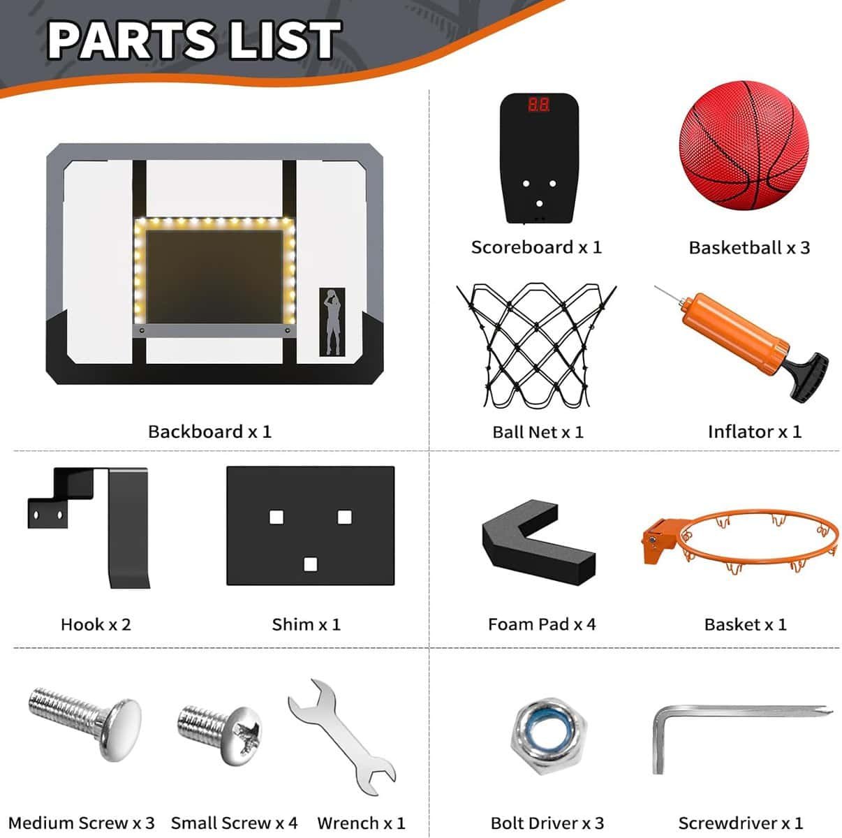 HYES Mini Basketball Hoop Indoor with Scoreboard/LED Light, Glow in The Dark Door Basketball Hoop, Basketball Toy Gifts for Kids Boys Girls Teens Adults, Suit for Bedroom/Office/Outdoor/Pool, Black HYES Mini Basketball Hoop Indoor with Scoreboard/LED Light, Glow in The Dark Door Basketball Hoop, Basketball Toy Gifts for Kids Boys Girls Teens Adults, Suit for Bedroom/Office/Outdoor/Pool, Black