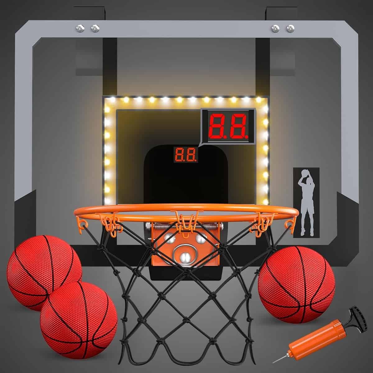 HYES Mini Basketball Hoop Indoor with Scoreboard/LED Light, Glow in The Dark Door Basketball Hoop, Basketball Toy Gifts for Kids Boys Girls Teens Adults, Suit for Bedroom/Office/Outdoor/Pool, Black HYES Mini Basketball Hoop Indoor with Scoreboard/LED Light, Glow in The Dark Door Basketball Hoop, Basketball Toy Gifts for Kids Boys Girls Teens Adults, Suit for Bedroom/Office/Outdoor/Pool, Black