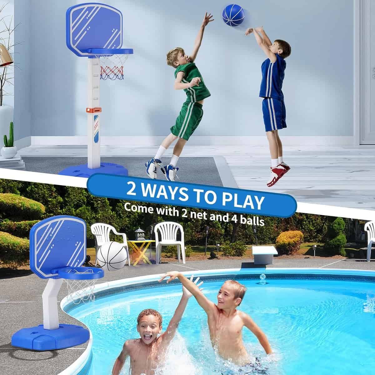 HYES Toddler Basketball Hoop Indoor, Kids Basketball Hoop Outdoor with Adjustable Height/4 Balls/2 Nets, Mini Basketball Goal Court Sport Toys Gifts for Backyard Games Outside Swimming Pool HYES Toddler Basketball Hoop Indoor, Kids Basketball Hoop Outdoor with Adjustable Height/4 Balls/2 Nets, Mini Basketball Goal Court Sport Toys Gifts for Backyard Games Outside Swimming Pool