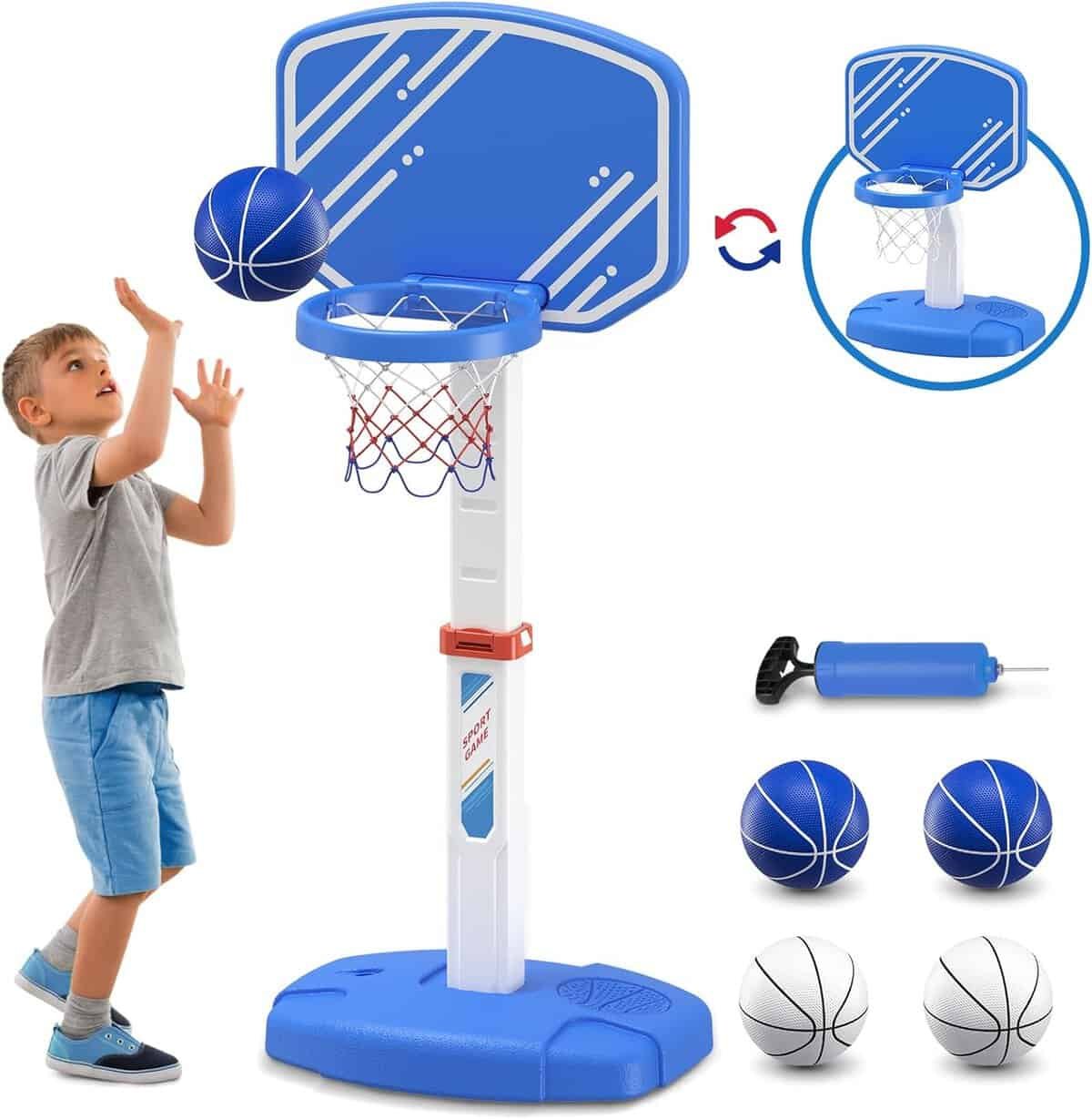 HYES Toddler Basketball Hoop Indoor, Kids Basketball Hoop Outdoor with Adjustable Height/4 Balls/2 Nets, Mini Basketball Goal Court Sport Toys Gifts for Backyard Games Outside Swimming Pool HYES Toddler Basketball Hoop Indoor, Kids Basketball Hoop Outdoor with Adjustable Height/4 Balls/2 Nets, Mini Basketball Goal Court Sport Toys Gifts for Backyard Games Outside Swimming Pool