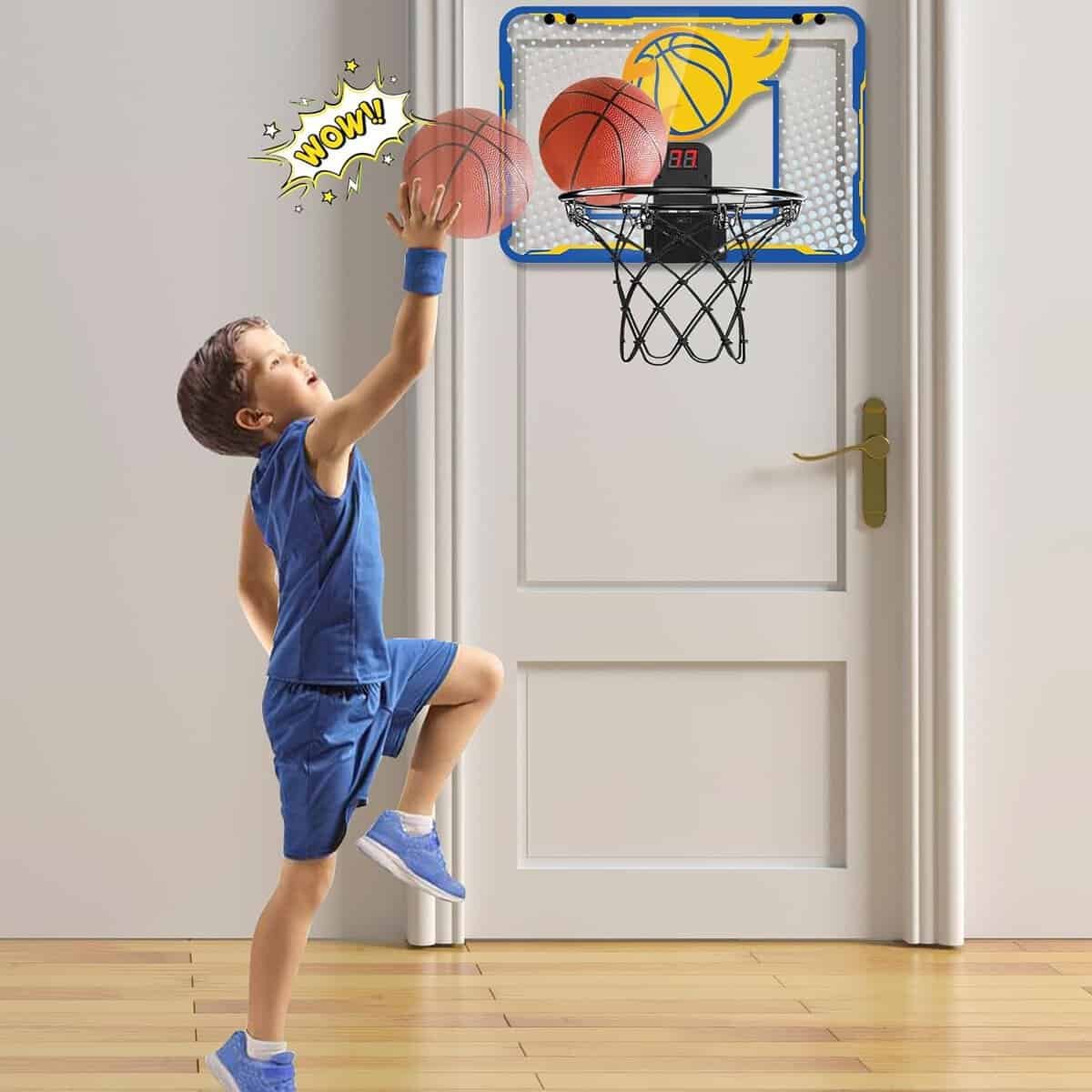 Indoor Mini Basketball Hoop, Basketball Hoop for Room and Office Door, Basketball Hoop for Kids Age 8-12 with 3 Mini Basketballs, Scoreboard and Complete Accessories