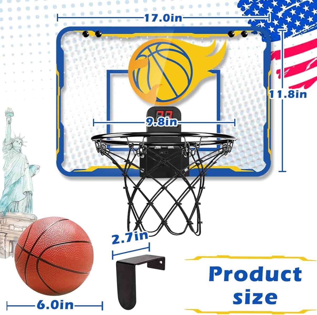 Indoor Mini Basketball Hoop, Basketball Hoop for Room and Office Door, Basketball Hoop for Kids Age 8-12 with 3 Mini Basketballs, Scoreboard and Complete Accessories