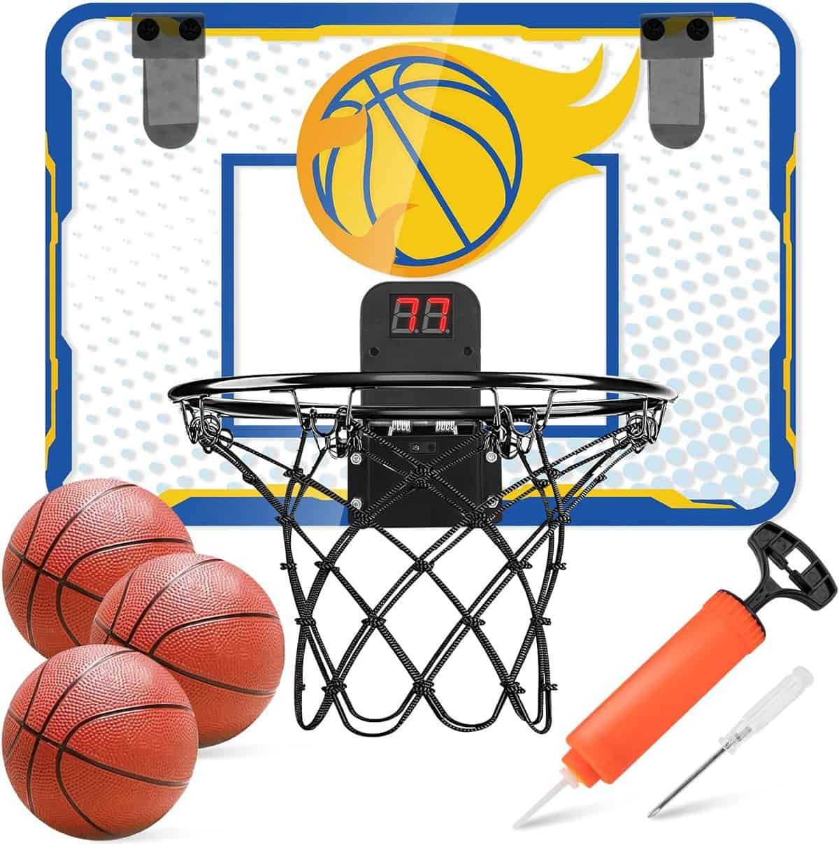 Indoor Mini Basketball Hoop, Basketball Hoop for Room and Office Door, Basketball Hoop for Kids Age 8-12 with 3 Mini Basketballs, Scoreboard and Complete Accessories