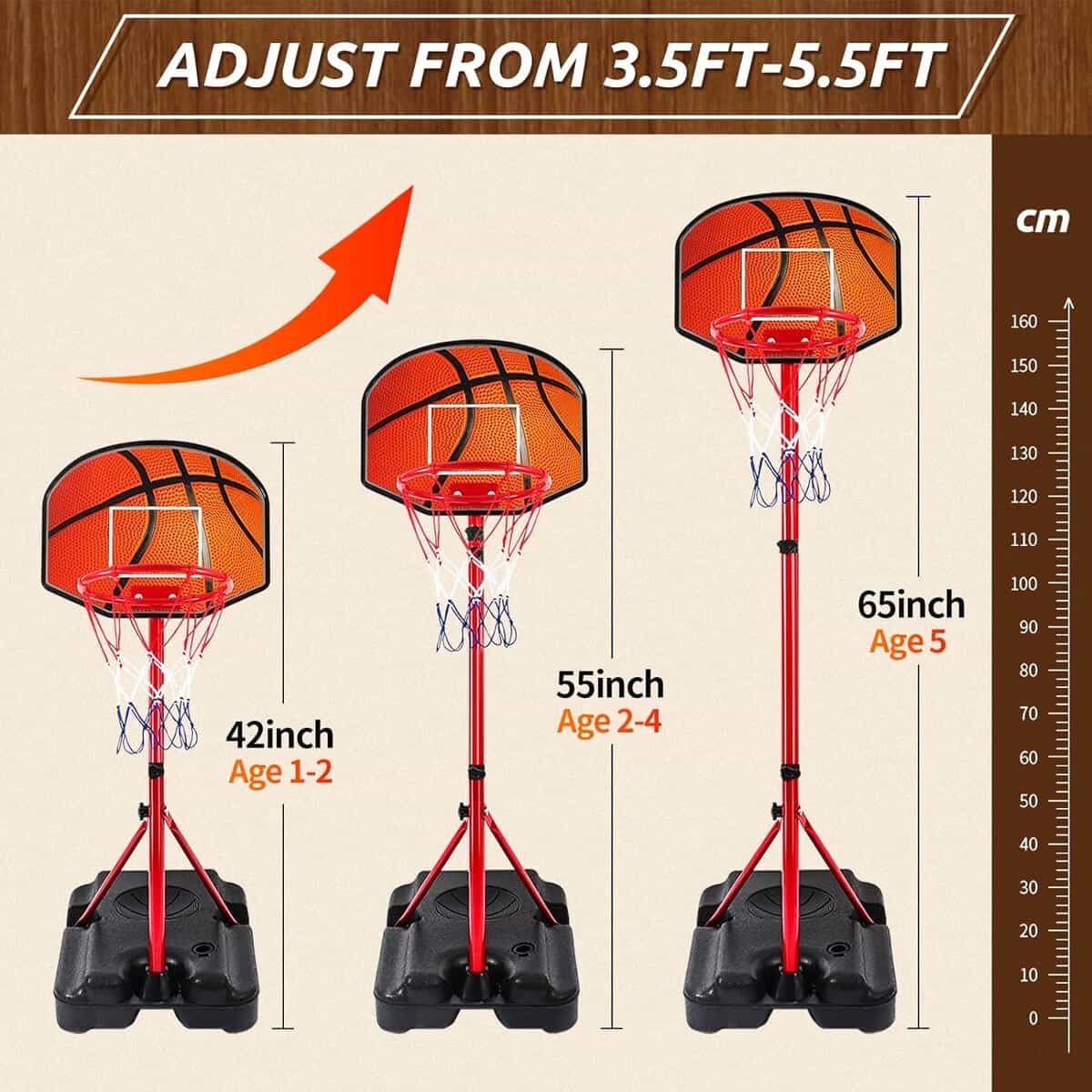 Kids Basketball Hoop for 1 2 3 4 5 6 Year Old Stand Adjustable Height 3.5ft-5.5ft Toddler Indoor Mini Basketball Hoops Goal Ball Games Toys for Girl Boy Age 1-3 2-4 3-5