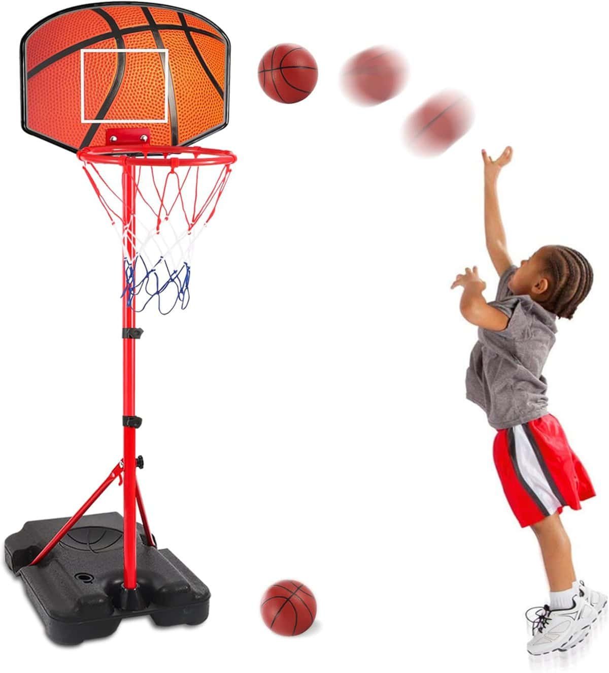 Kids Basketball Hoop for 1 2 3 4 5 6 Year Old Stand Adjustable Height 3.5ft-5.5ft Toddler Indoor Mini Basketball Hoops Goal Ball Games Toys for Girl Boy Age 1-3 2-4 3-5