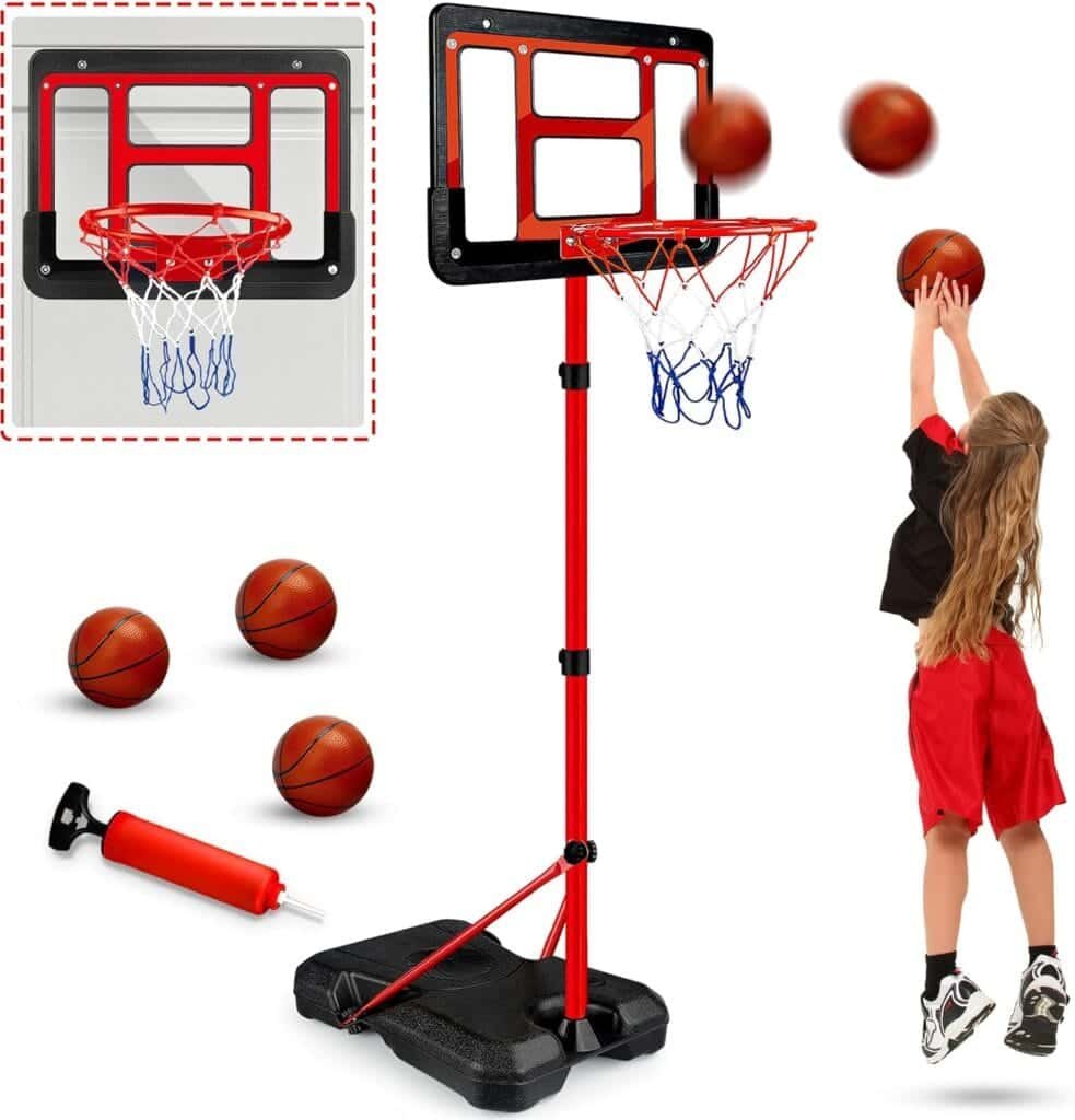 Kids Basketball Hoop with Stand, Adjustable Basketball Set Height 3.5ft-6.2ft, Toddler Basketball Toys for Boys Age 3 4 5 6 7 8, Mini Portable Basketball Goals for Indoor Outdoor Backyard Sport Game
