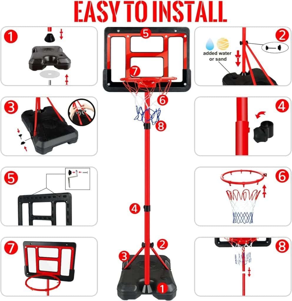 Kids Basketball Hoop with Stand, Adjustable Basketball Set Height 3.5ft-6.2ft, Toddler Basketball Toys for Boys Age 3 4 5 6 7 8, Mini Portable Basketball Goals for Indoor Outdoor Backyard Sport Game