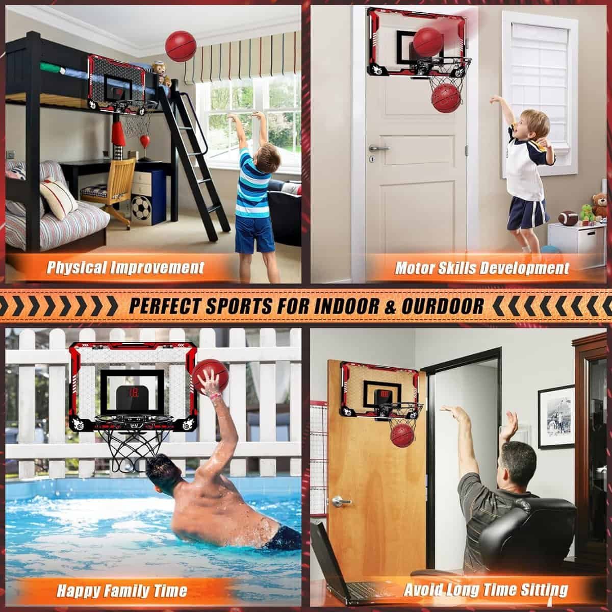 KIZJORYA Basketball Hoop Indoor, Mini Basketball Hoop for Kids with 4 Balls, Foldable Over The Door Fan Backboard, Sports Outdoor Play Toys Room Game, Birthday Gift for Teens Boy Girl Adults Ages 3+ KIZJORYA Basketball Hoop Indoor, Mini Basketball Hoop for Kids with 4 Balls, Foldable Over The Door Fan Backboard, Sports Outdoor Play Toys Room Game, Birthday Gift for Teens Boy Girl Adults Ages 3+