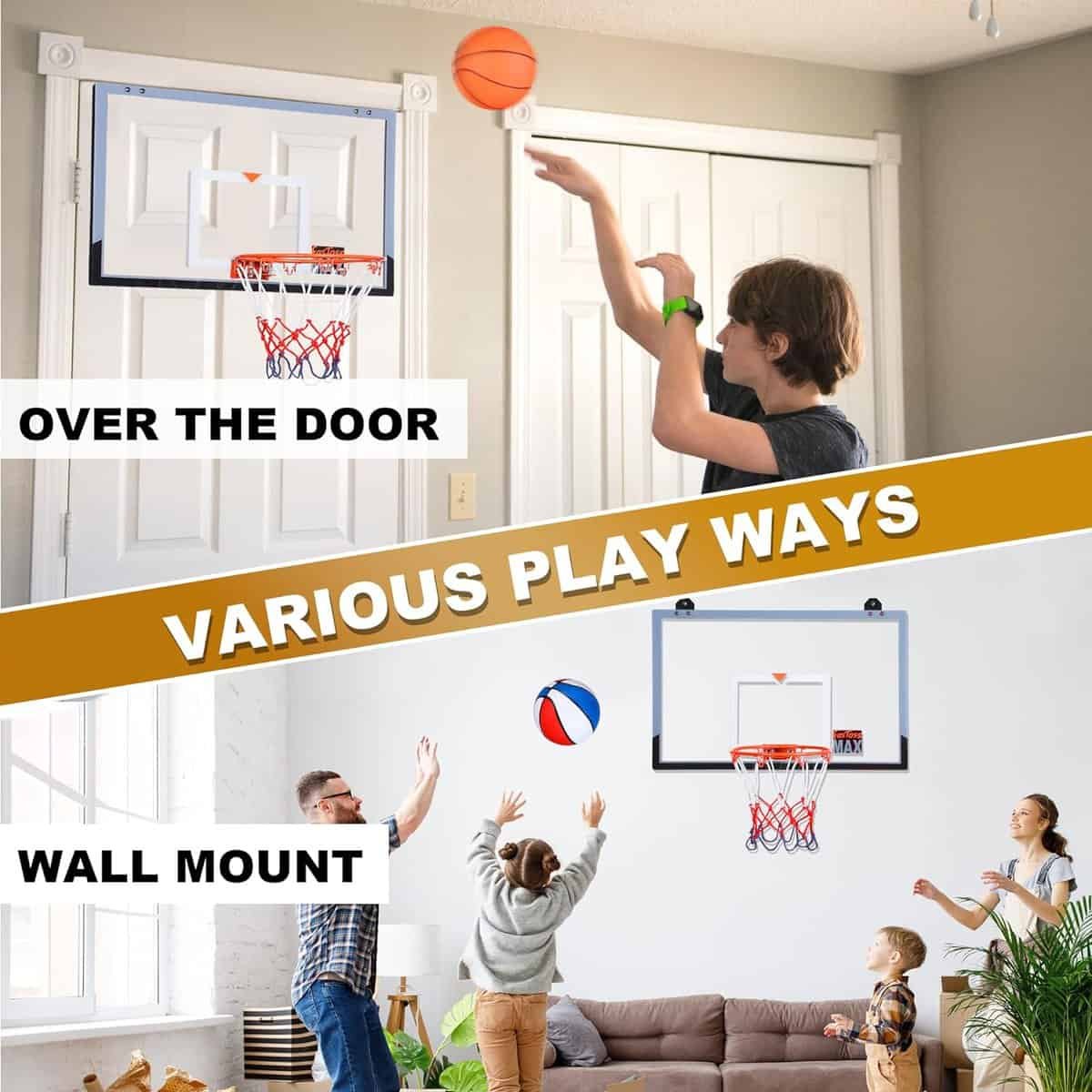 Large Indoor Mini Basketball Hoop for Wall Mount and Door 25 X 16 Inch Large Backboard for Office  Home Play, Basketball Gift for Teens and Adults with Complete Accessories