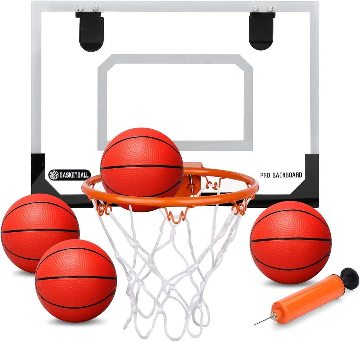 Pro Indoor Mini Basketball Hoop Set for Kids Adults with Larger 9 inch Dunk Rim,Bedroom Basketball Hoop for Wall with 4 Rubber Small Basketball Accessories, Over The Door Basketball Hoops Toy Gifts for Boys Teens