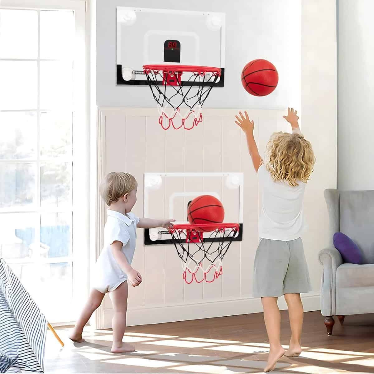 RUNBOW Indoor Mini Basketball Hoop Backboard Set of 2 with Strong Suction Cup for Kids Adults Over The Door Wall Mounted Basketball Goal Fits Glass, Tile, Smooth Wood (43x30CM, Without Scorer, 2 Pack)