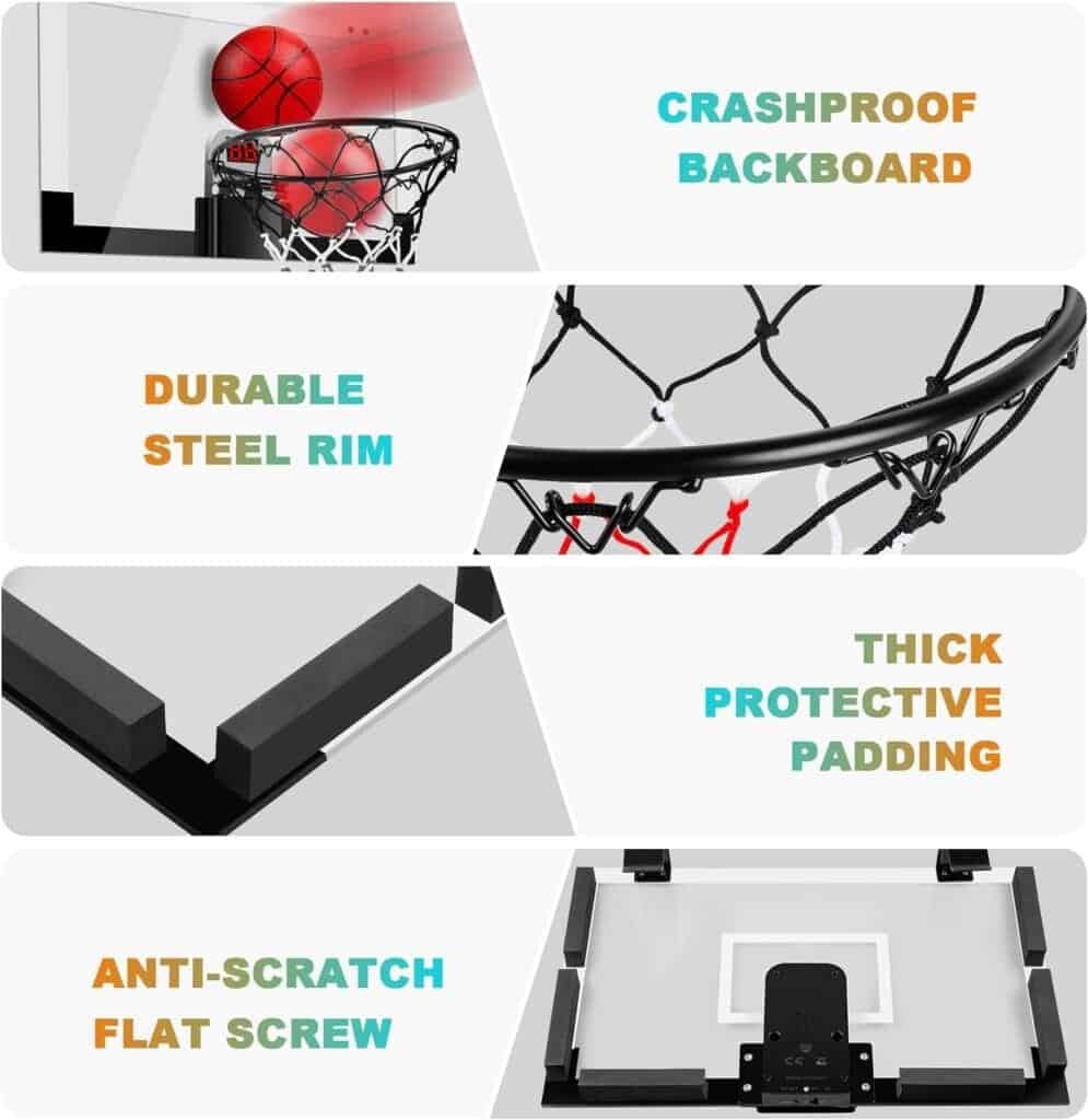 TREYWELL Indoor Basketball Hoop Fan Backboards for Teens and Adults Door Room Basketball Hoop Mini Hoop with Electronic Scoreboard, 3 Balls and Batteries Basketball Toys for 8 9 10 11 12