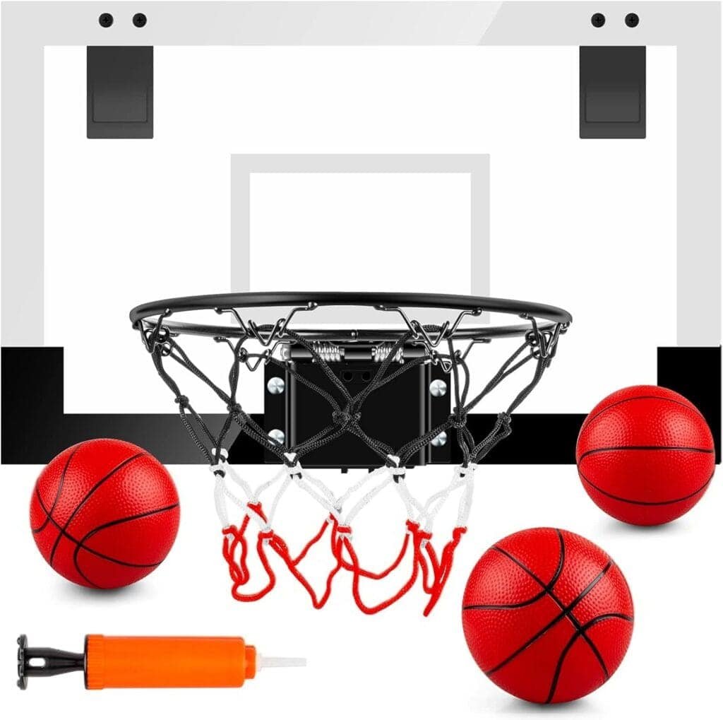 TREYWELL Indoor Basketball Hoop Fan Backboards for Teens and Adults Door Room Basketball Hoop Mini Hoop with Electronic Scoreboard, 3 Balls and Batteries Basketball Toys for 8 9 10 11 12