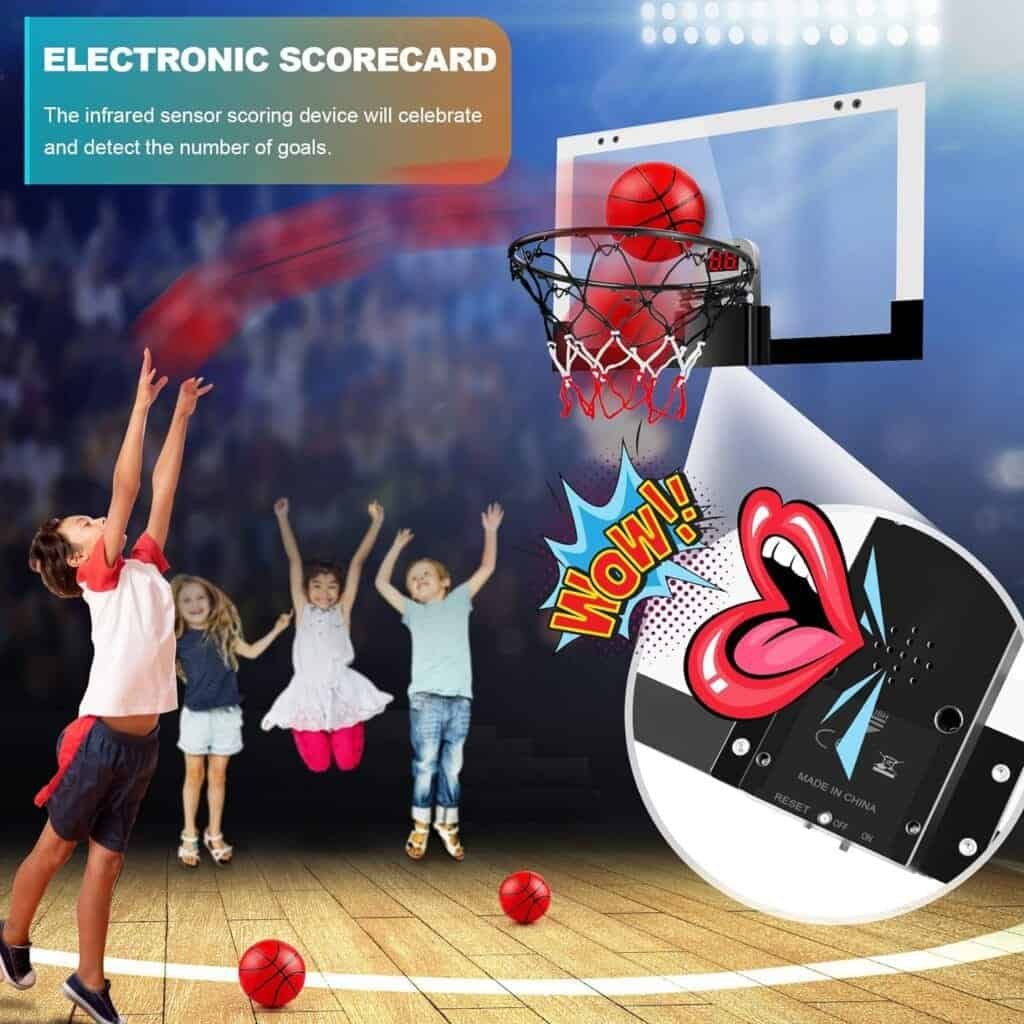 TREYWELL Indoor Basketball Hoop Fan Backboards for Teens and Adults Door Room Basketball Hoop Mini Hoop with Electronic Scoreboard, 3 Balls and Batteries Basketball Toys for 8 9 10 11 12