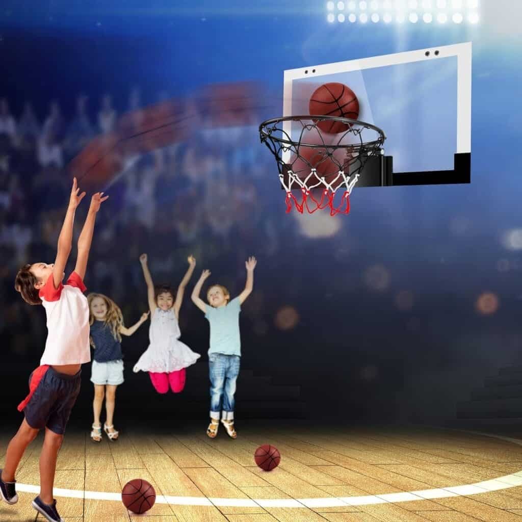 TREYWELL Indoor Basketball Hoop Fan Backboards for Teens and Adults Door Room Basketball Hoop Mini Hoop with Electronic Scoreboard, 3 Balls and Batteries Basketball Toys for 8 9 10 11 12