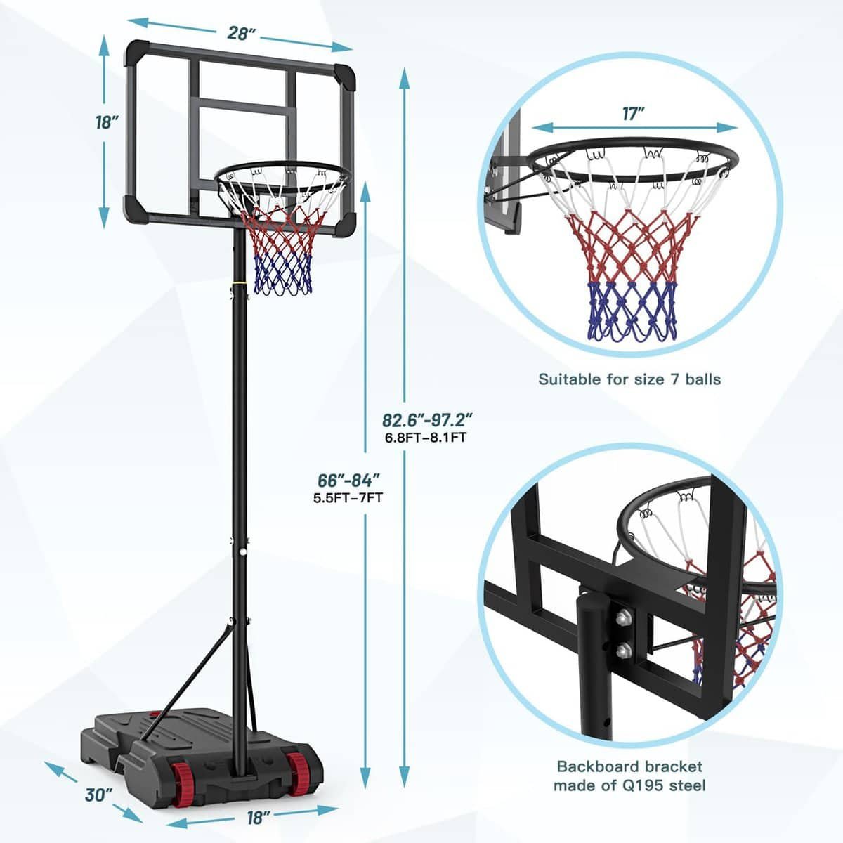 Amazon.com : Portable Basketball Hoop,5.5-7FT Adjustable Basketball Goal System,Weather-Resistant Backboard Stand System Kids Youth Adult for Indoor Outdoor (Basketball Hoop Portable) : Sports Outdoors Amazon.com : Portable Basketball Hoop,5.5-7FT Adjustable Basketball Goal System,Weather-Resistant Backboard Stand System Kids Youth Adult for Indoor Outdoor (Basketball Hoop Portable) : Sports Outdoors