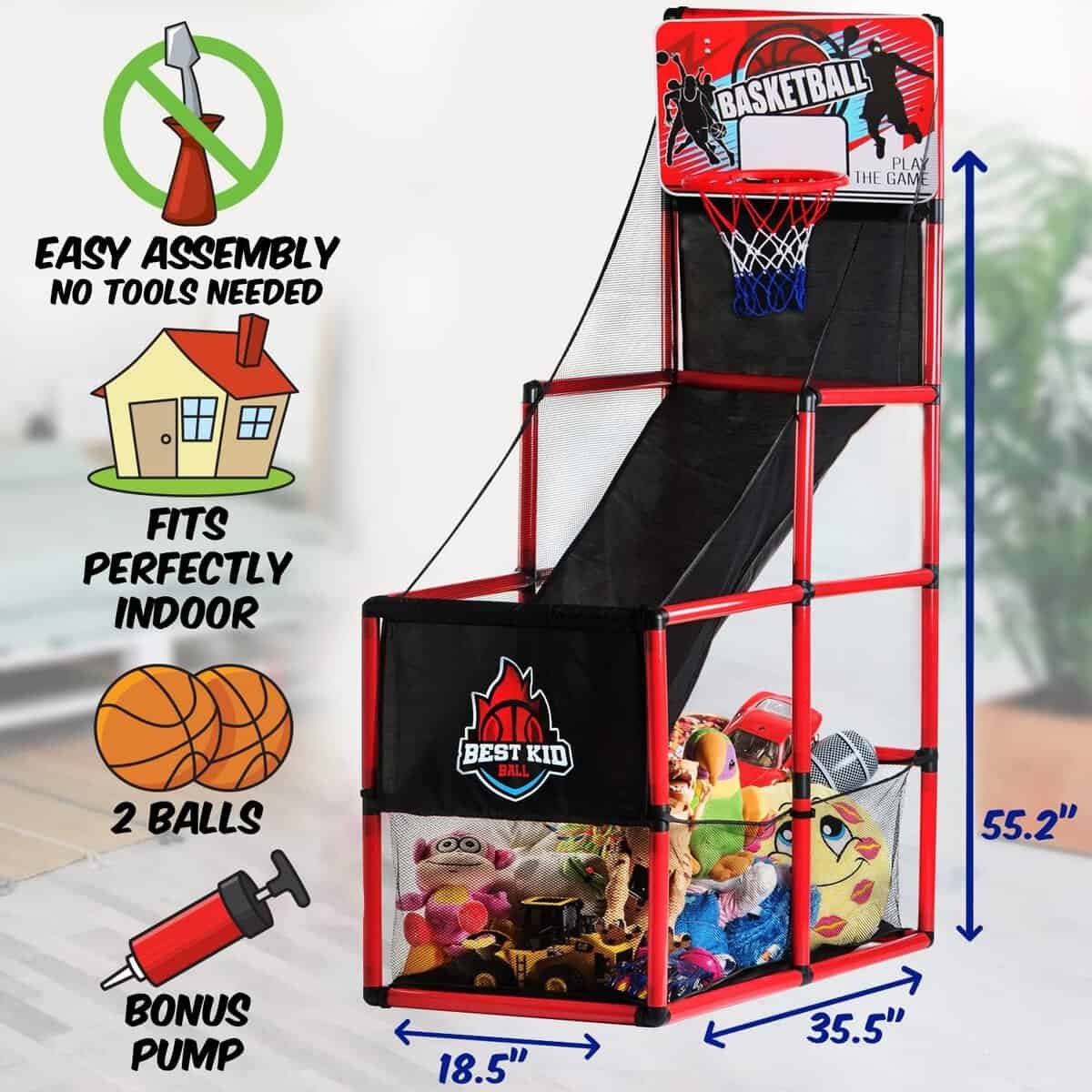 BESTKID BALL Kids Basketball Hoop Single Shot System Arcade Game Set: Indoor  Outdoor Sports Toys for Boys  Girls, Includes Ball  Shot Counter, Ideal Party Gifts for Little Athletes Ages 3-9.