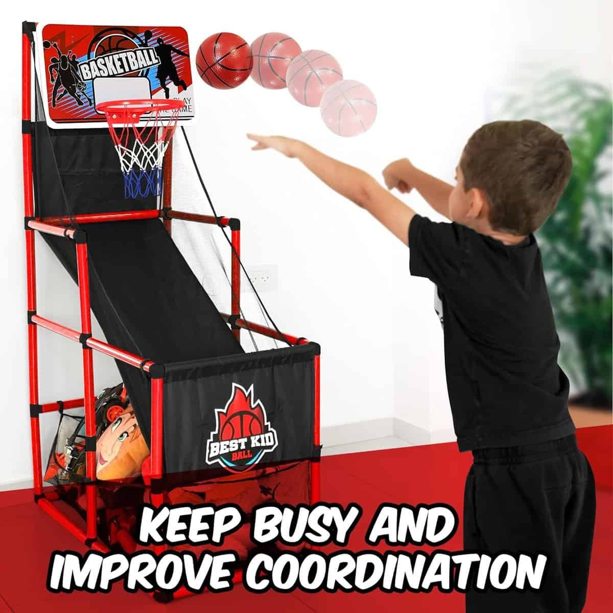 BESTKID BALL Kids Basketball Hoop Single Shot System Arcade Game Set: Indoor  Outdoor Sports Toys for Boys  Girls, Includes Ball  Shot Counter, Ideal Party Gifts for Little Athletes Ages 3-9.