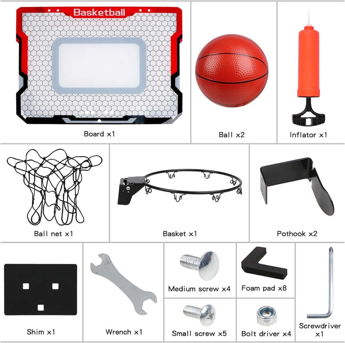 Canuan Basketball Hoop Indoor, Over The Door Basketball Hoop, Mini Basketball Hoop with 2 Balls  Complete Basketball Accessories, Indoor Basketball Hoop for Kids  Adults