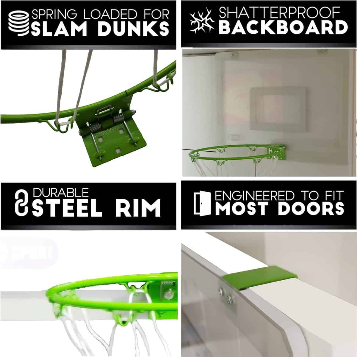 Extra Large Basketball Hoop for Youth with Luminous Basketball Net Indoor 23”X 16” Pre-Assembled Portable Over The Door with Flex Rim, Includes One Deflated Basketball with Pump, for Indoor