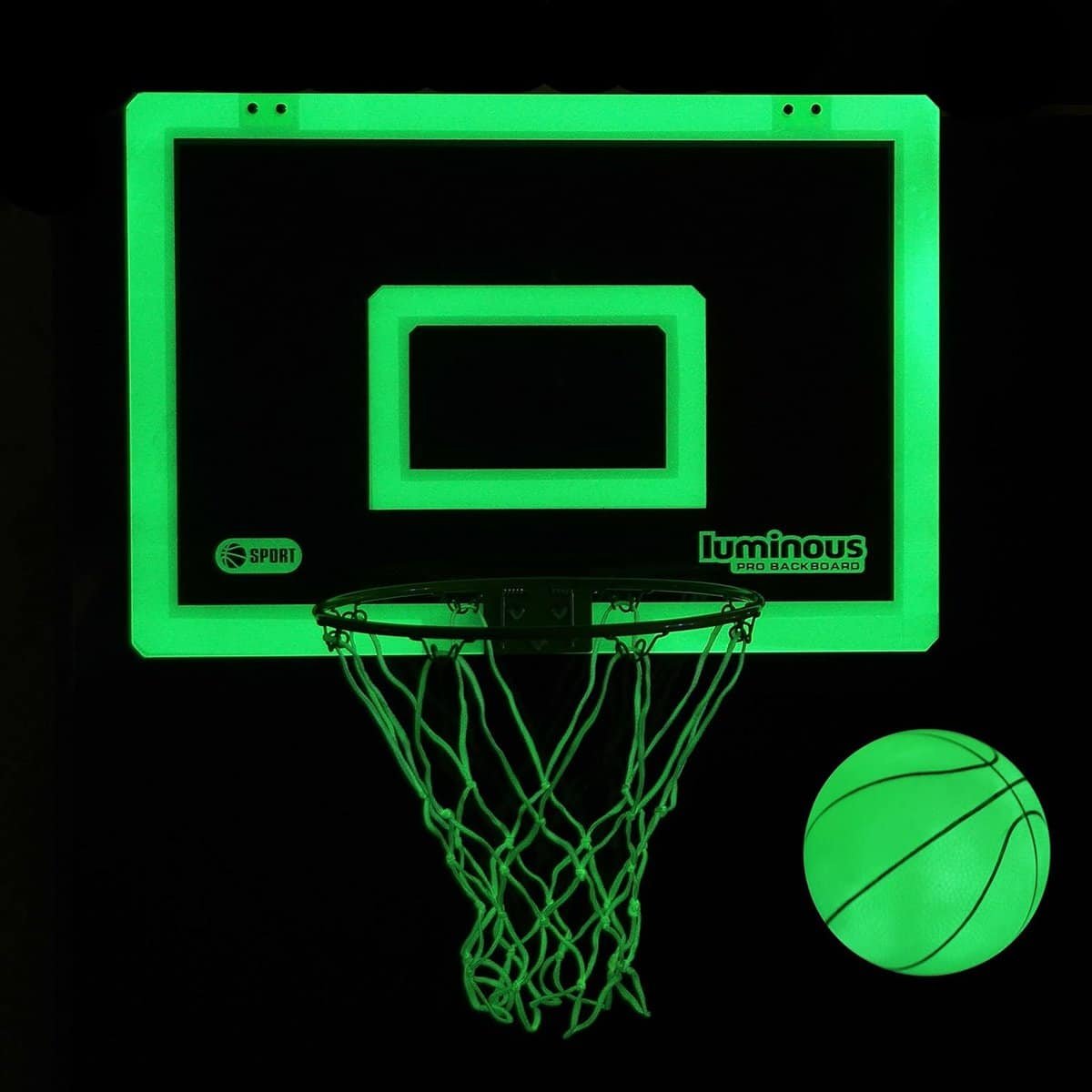 Extra Large Basketball Hoop for Youth with Luminous Basketball Net Indoor 23”X 16” Pre-Assembled Portable Over The Door with Flex Rim, Includes One Deflated Basketball with Pump, for Indoor