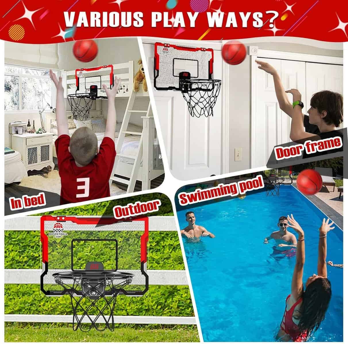 Indoor Basketball Hoop for Kids, Door Basketball Hoop, Mini Basketball Hoop, Over The Door Basketball Hoop Toys with 2 Balls  Luminous Nets for 3 4 5 6 7 8 9 10 11 12 Year Old Boys Gifts