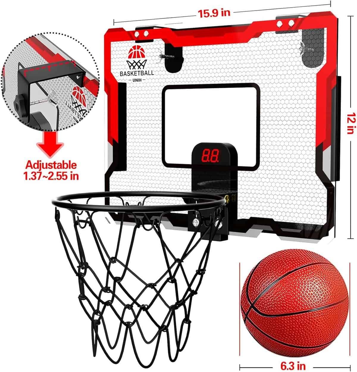 Indoor Basketball Hoop for Kids, Door Basketball Hoop, Mini Basketball Hoop, Over The Door Basketball Hoop Toys with 2 Balls  Luminous Nets for 3 4 5 6 7 8 9 10 11 12 Year Old Boys Gifts