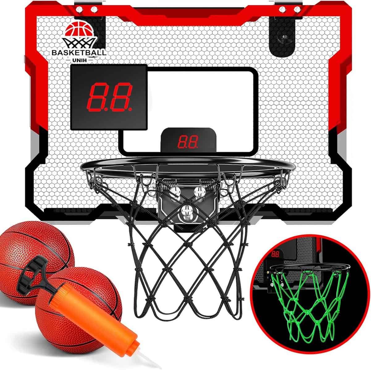 Indoor Basketball Hoop for Kids, Door Basketball Hoop, Mini Basketball Hoop, Over The Door Basketball Hoop Toys with 2 Balls  Luminous Nets for 3 4 5 6 7 8 9 10 11 12 Year Old Boys Gifts