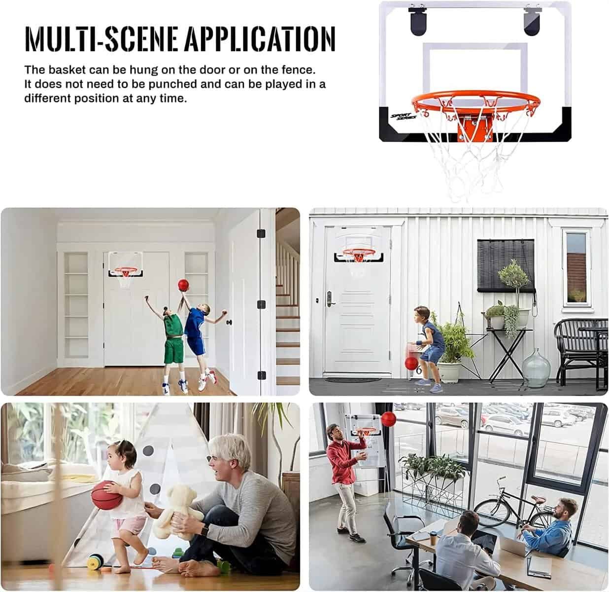 Indoor Mini Basketball Hoop Set for Kids and Adults, Bedroom Basketball Hoop for Door with 4 Balls  Complete Basketball Accessories