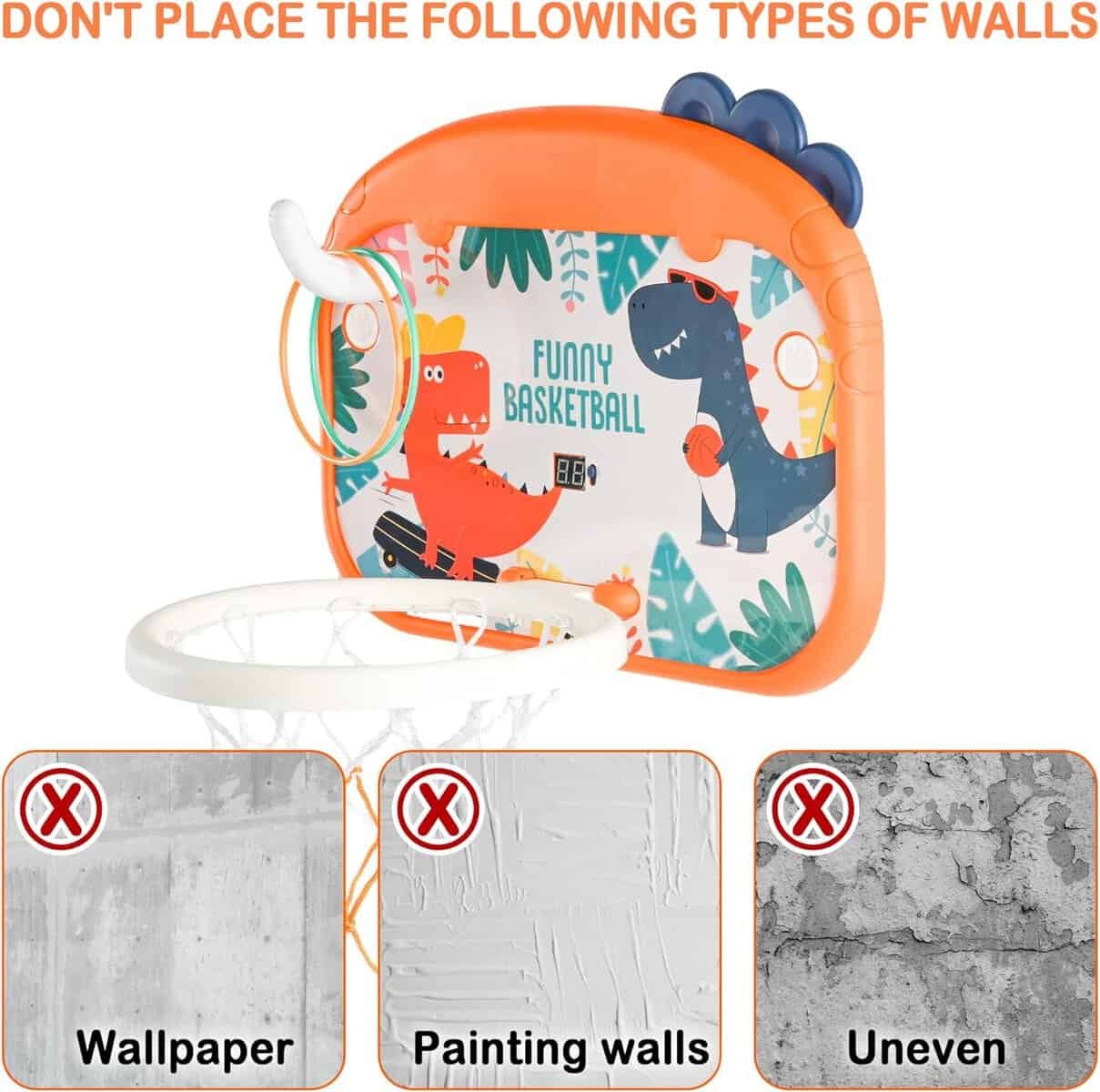 Indoor Mini Basketball Hoop Set for Kids, Portable Folding Basketball Hoop with Electronic Scoreboard for Door, Wall, Living Room  Complete Accessories, Dinosaur Ferrule Basketball Toy Gift for 3-12