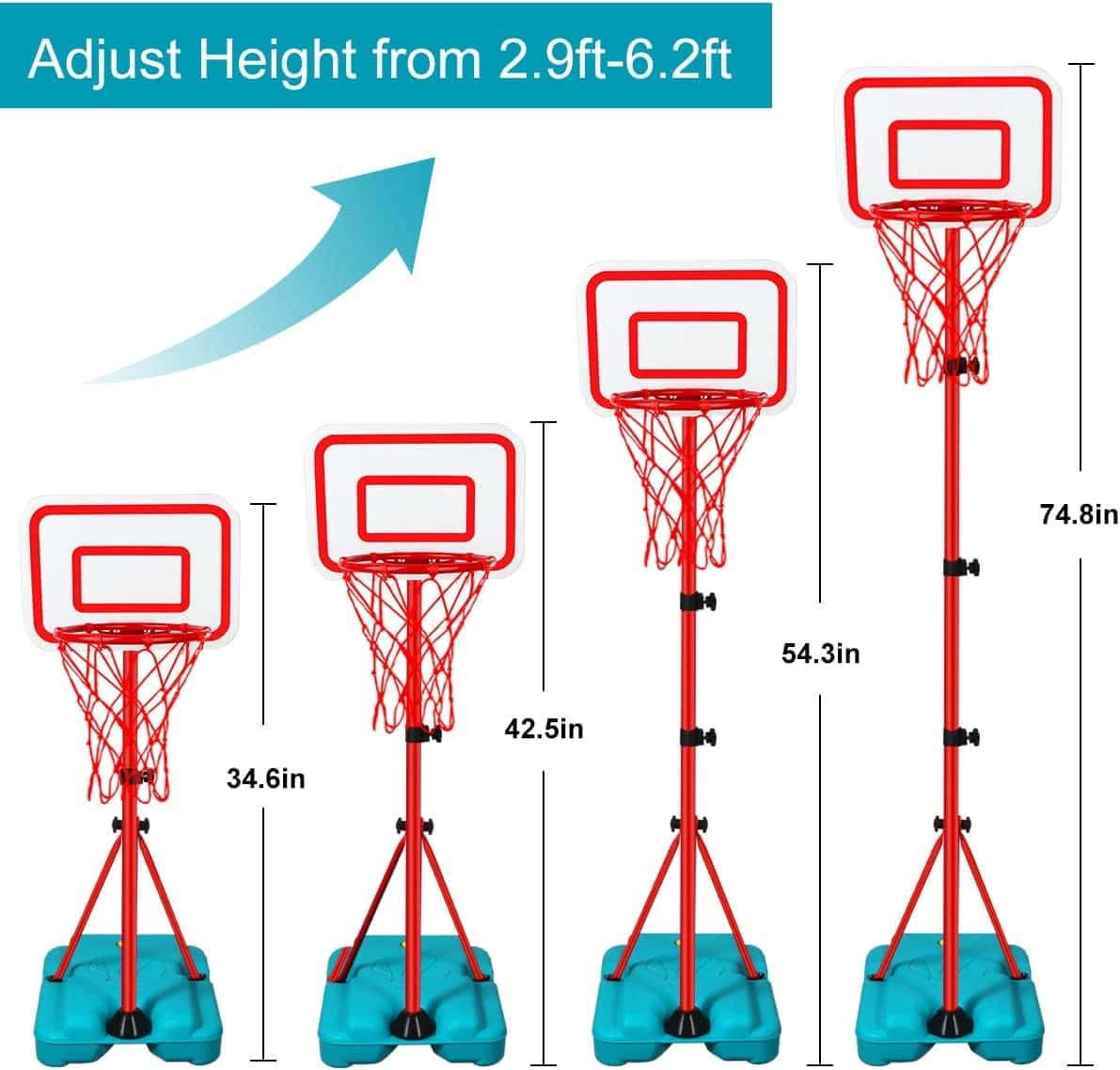 Kids Basketball Hoop Adjustable Height 2.9 ft-6.2 ft Toddler Basketball Hoop for Kids Indoor Outdoor Play Mini Portable Kids Basket Ball Goal Backyard Outside Toys for Boys Girls Age 3 4 5 6 7 8 Gift