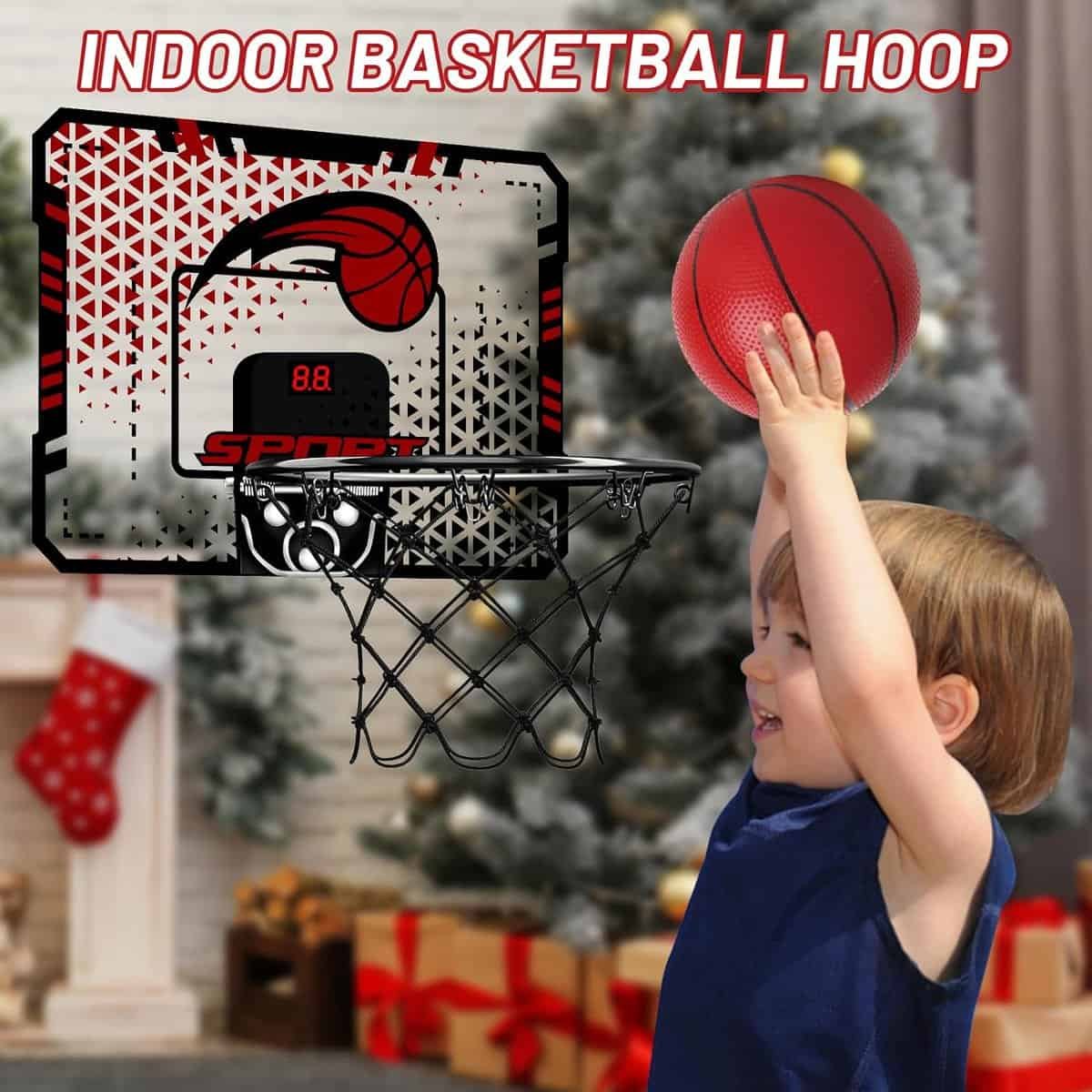 Mililier Indoor Basketball Hoop for Kids, Over The Door Basketball Hoop Indoor with Electronic Scoreboard and 4 Balls Mini Basketball Hoop Basketball Toys for 3 4 5 6 7 8 9 10 11 12 Year Old Boys
