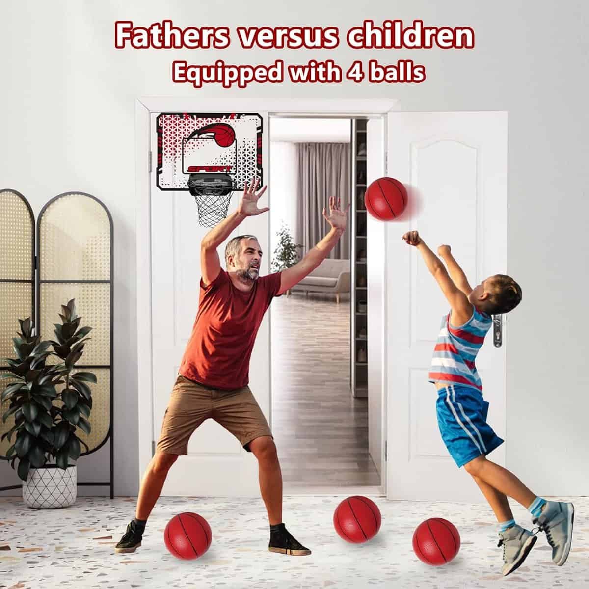 Mililier Indoor Basketball Hoop for Kids, Over The Door Basketball Hoop Indoor with Electronic Scoreboard and 4 Balls Mini Basketball Hoop Basketball Toys for 3 4 5 6 7 8 9 10 11 12 Year Old Boys