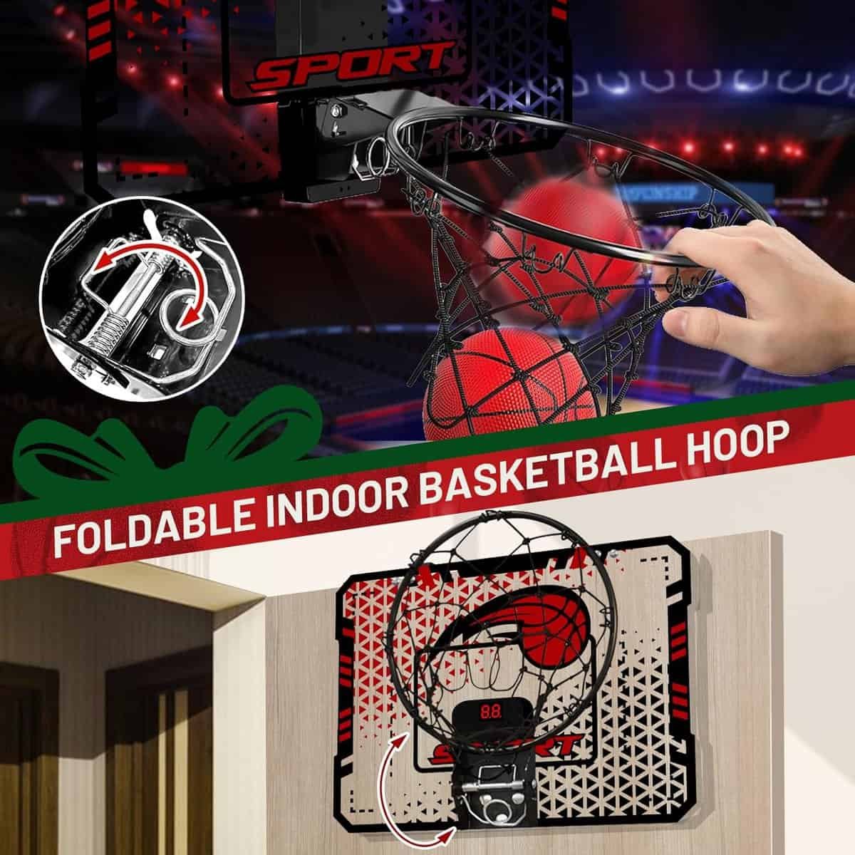 Mililier Indoor Basketball Hoop for Kids, Over The Door Basketball Hoop Indoor with Electronic Scoreboard and 4 Balls Mini Basketball Hoop Basketball Toys for 3 4 5 6 7 8 9 10 11 12 Year Old Boys