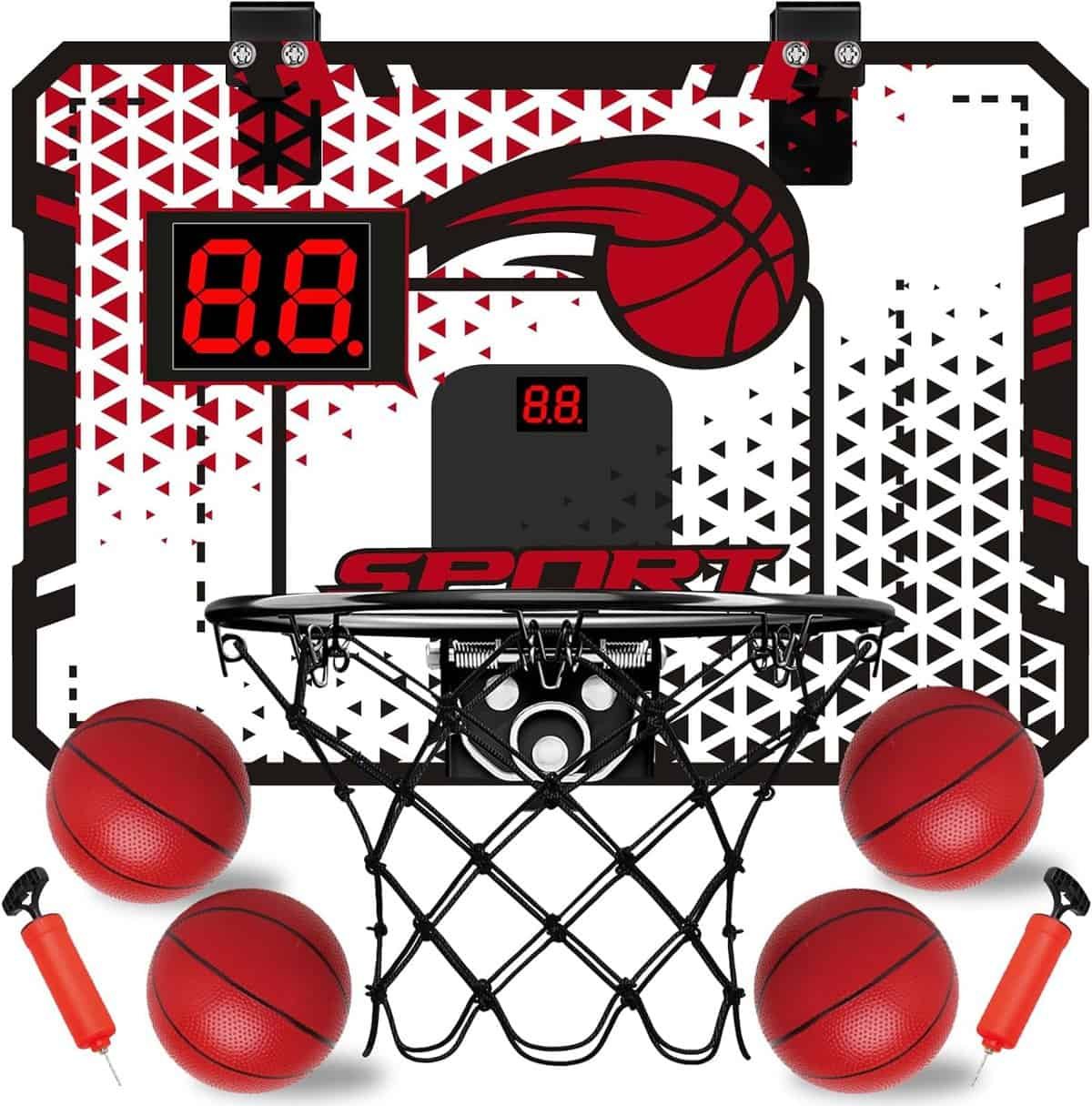 Mililier Indoor Basketball Hoop for Kids, Over The Door Basketball Hoop Indoor with Electronic Scoreboard and 4 Balls Mini Basketball Hoop Basketball Toys for 3 4 5 6 7 8 9 10 11 12 Year Old Boys