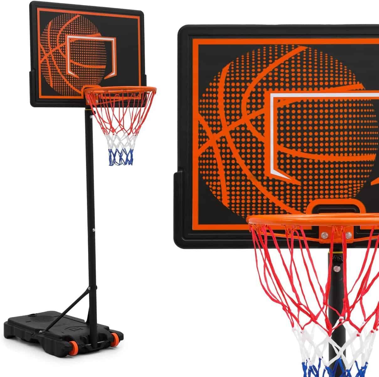 MoNiBloom Basketball Hoop Portable Height Adjustable Basketball Hoop Stand, 29 Backboard Basketball Goals Indoor Outdoor Garage, 5 to 7 Ft Adjustable Height Basketball Hoop for Youth Use, Black