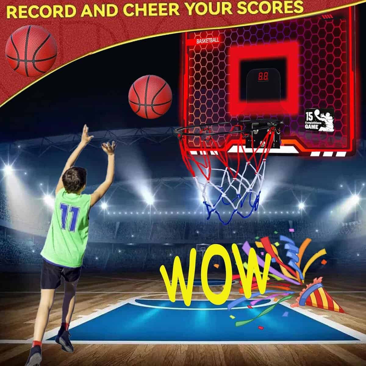 NI-ROU Indoor Mini Basketball Hoop for Kids,Mini Basketball Hoop with Electronic Scoreboard  2 Balls,Over The Door Basketball Hoop with LED Lighting, Basketball Wall-Mount Hoops  Goals Toys