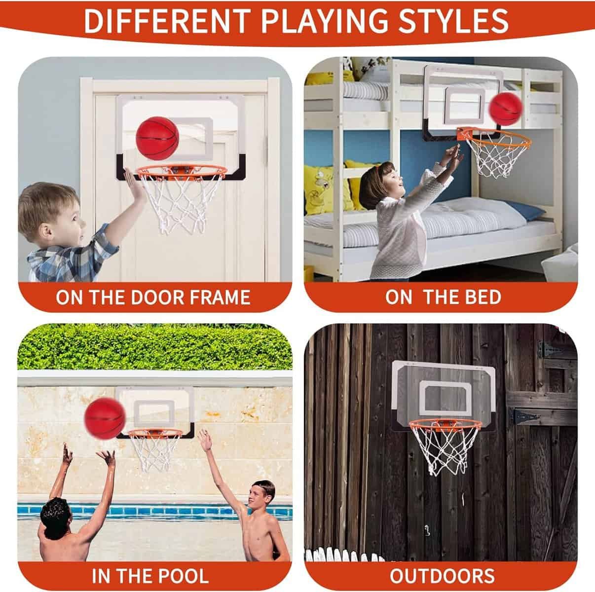NI-ROU Indoor Mini Basketball Hoop for Kids,Mini Basketball Hoop with Electronic Scoreboard  2 Balls,Over The Door Basketball Hoop with LED Lighting, Basketball Wall-Mount Hoops  Goals Toys