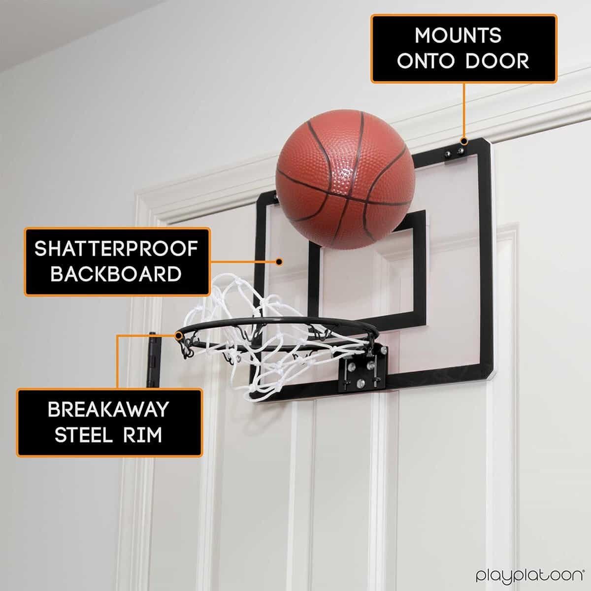 Play Platoon Mini Basketball Hoop for Door - 16 x 12 Inch Bedroom Basketball Hoop Indoors Set