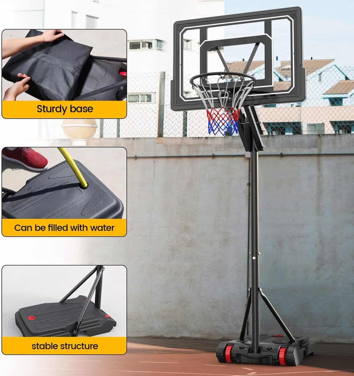 Portable Basketball Hoop Outdoor for Kids Youth - 5.5FT-9.5FT Easy Height Adjustable Stand System w/Shatterproof Backboard - Indoor Outside Basketball Goal Court with Free Weighted Bag