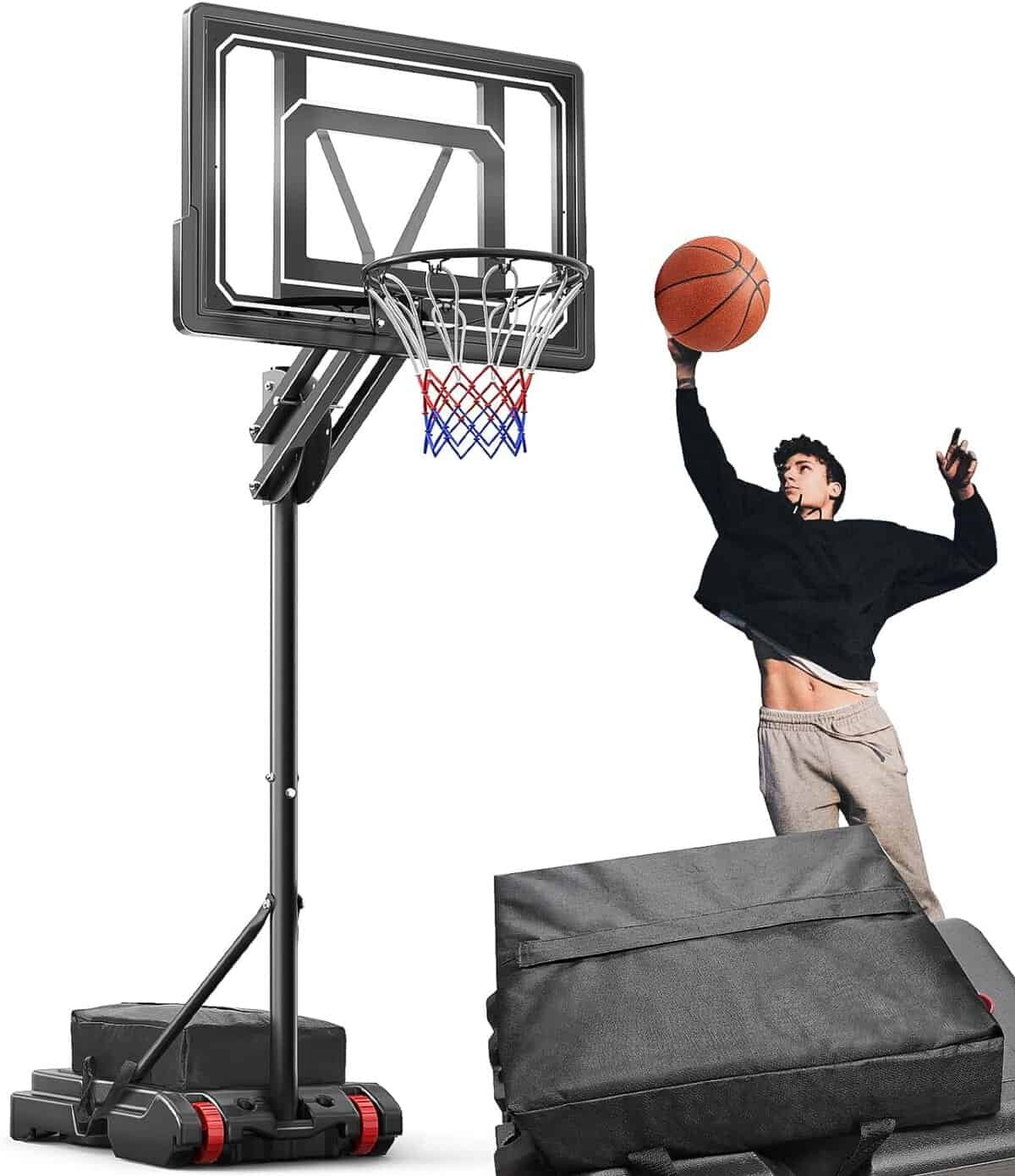 Portable Basketball Hoop Outdoor for Kids Youth - 5.5FT-9.5FT Easy Height Adjustable Stand System w/Shatterproof Backboard - Indoor Outside Basketball Goal Court with Free Weighted Bag